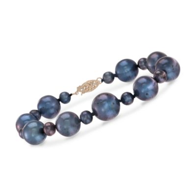 Black Pearl Bracelet in 14kt Yellow Gold. 7.5" &mdash; Alt Image 1