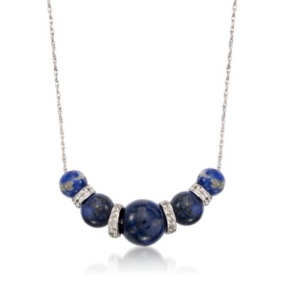 Lapis and .35 ct. t.w. Diamond Necklace in Sterling Silver. 16" &mdash; Alt Image 1