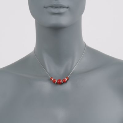 Red Coral and .35 ct. t.w. Diamond Necklace in Sterling Silver. 16" &mdash; Alt Image 2
