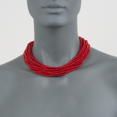 Multi-Strand Red Coral Bead Necklace in 18kt Gold Over Sterling Silver . 17" &mdash; Alt Image 2