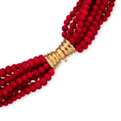 Multi-Strand Red Coral Bead Necklace in 18kt Gold Over Sterling Silver . 17" &mdash; Alt Image 3