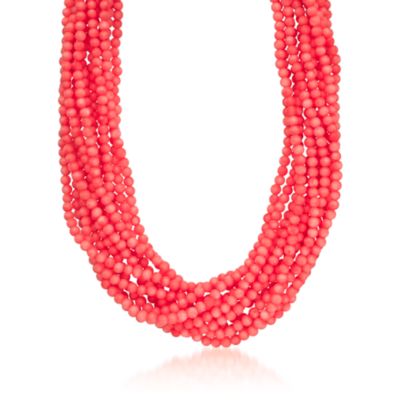 Multi-Strand Coral Bead Necklace in 18kt Gold Over Sterling Silver. 17" &mdash; Alt Image 1