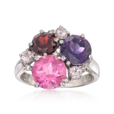 5.50 ct. t.w. Multi-Gemstone Trio Ring With CZs in Sterling Silver &mdash; Alt Image 1