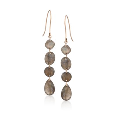 Labradorite Linear Earrings in 14kt Yellow Gold &mdash; Alt Image 1