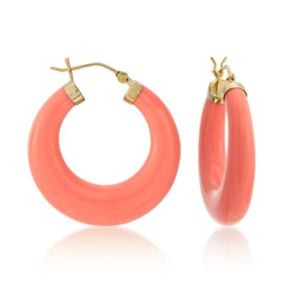 Coral Hoop Earrings in 14kt Yellow Gold &mdash; Alt Image 1