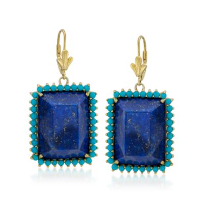 Lapis and Turquoise Drop Earrings in 14kt Gold Over Sterling Silver &mdash; Alt Image 1