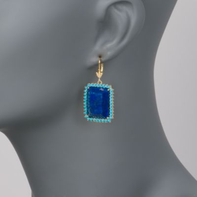 Lapis and Turquoise Drop Earrings in 14kt Gold Over Sterling Silver &mdash; Alt Image 2