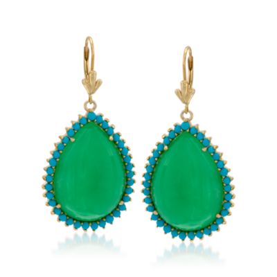 Jade and Turquoise Drop Earrings in 14kt Gold Over Sterling Silver &mdash; Alt Image 1
