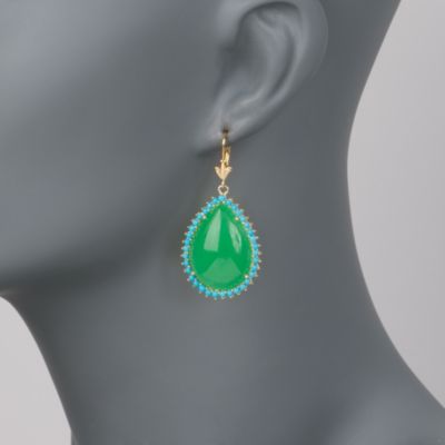 Jade and Turquoise Drop Earrings in 14kt Gold Over Sterling Silver &mdash; Alt Image 2