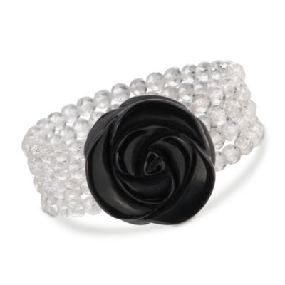Black Onyx Rose and Rock Crystal Bracelet &mdash; Alt Image 1