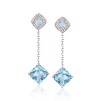 6.50 ct. t.w. Blue Topaz and .10 ct. t.w. Diamond Chain Earrings &mdash; Alt Image 1