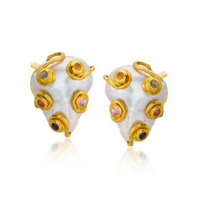 .90 ct. t.w. Multicolored Sapphire and Pearl Earrings in Vermeil &mdash; Alt Image 1