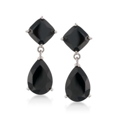 Black Spinel Drop Earrings in Sterling Silver &mdash; Alt Image 1