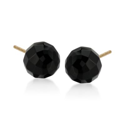 Black Agate Stud Earrings In Sterling Silver &mdash; Alt Image 1