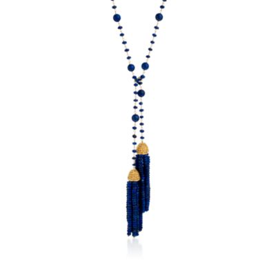 334.30 Lapis and 6.45 ct. t.w.  Citrine Tassel Necklace in 18kt Gold Over Sterling Silver. 36" &mdash; Alt Image 1