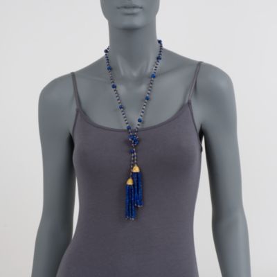 334.30 Lapis and 6.45 ct. t.w.  Citrine Tassel Necklace in 18kt Gold Over Sterling Silver. 36" &mdash; Alt Image 2