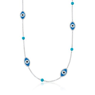 6mm Turquoise and .10 ct. t.w. Diamond Necklace in Sterling Silver. 24" &mdash; Alt Image 1