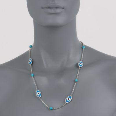6mm Turquoise and .10 ct. t.w. Diamond Necklace in Sterling Silver. 24" &mdash; Alt Image 2