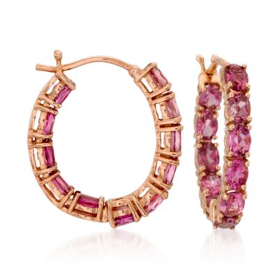 4.05 ct. t.w. Pink Tourmaline Hoop Earrings in 14kt Rose Gold &mdash; Alt Image 1