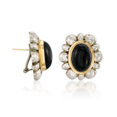 C. 1980 Vintage Black Onyx Floral Earrings In Two-Tone &mdash; Alt Image 3