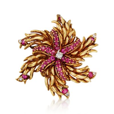 C. 1960 Vintage Tiffany Jewelry 5.00 ct. t.w. Ruby and .55 ct. t.w. Diamond Pin in 18kt Yellow Gold &mdash; Alt Image 1