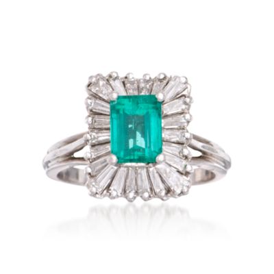 C. 1980 Vintage 1.35 Carat Emerald and 1.25 ct. t.w. Diamond Ring in Platinum. Size 7.5 &mdash; Alt Image 1