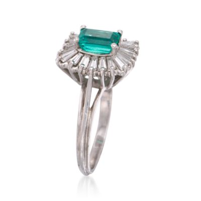 C. 1980 Vintage 1.35 Carat Emerald and 1.25 ct. t.w. Diamond Ring in Platinum. Size 7.5 &mdash; Alt Image 3
