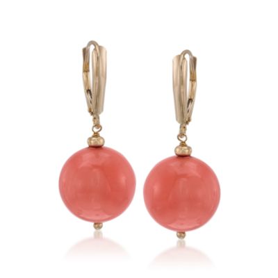 14mm Coral Drop Earrings in 14kt Yellow Gold &mdash; Alt Image 1