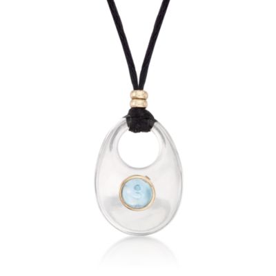 Rock Crystal and 1.50 ct. t.w. Blue Topaz Necklace With Black Satin Cord in 14kt Yellow Gold &mdash; Alt Image 1
