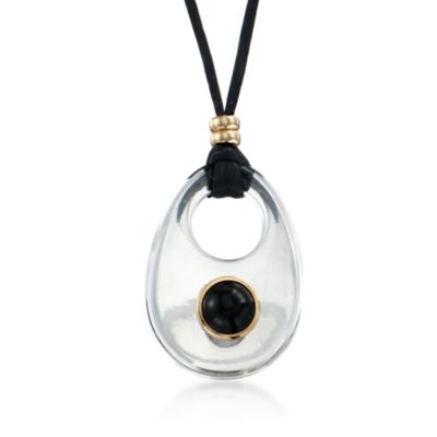 Rock Crystal and Black Onyx Drop Necklace in 14kt Yellow Gold. 18" &mdash; Alt Image 1