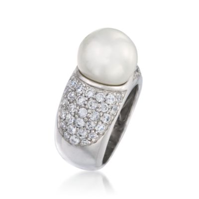 12mm Pearl and 1.50 ct. t.w. CZ Ring in Sterling Silver &mdash; Alt Image 3