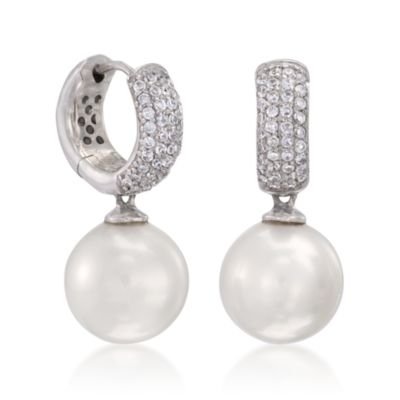 12.5mm Pearl and 1.10 ct. t.w. CZ Drop Earrings In Sterling Silver &mdash; Alt Image 3