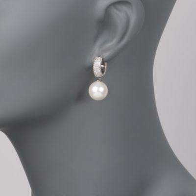 12.5mm Pearl and 1.10 ct. t.w. CZ Drop Earrings In Sterling Silver &mdash; Alt Image 2
