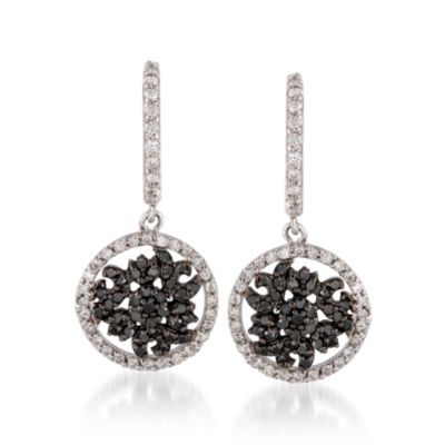 1.15 ct. t.w. Black and White Diamond Earrings in 14kt White Gold &mdash; Alt Image 1