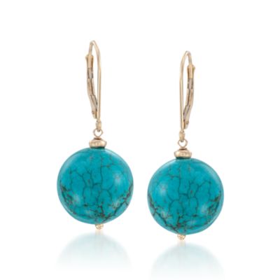 Turquoise Earrings In 14kt Yellow Gold &mdash; Alt Image 1