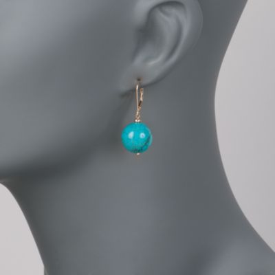 Turquoise Earrings In 14kt Yellow Gold &mdash; Alt Image 2