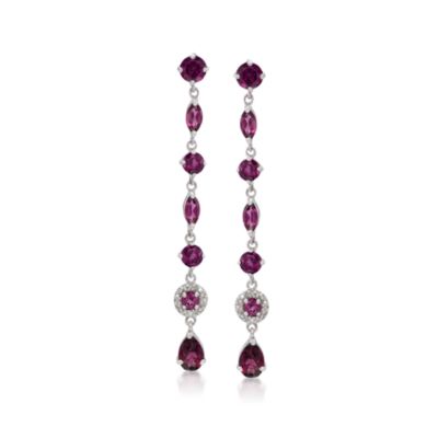4.75 ct. t.w. Rhodolite and .10 ct. t.w. Diamond Dangle Earrings in Sterling Silver &mdash; Alt Image 1