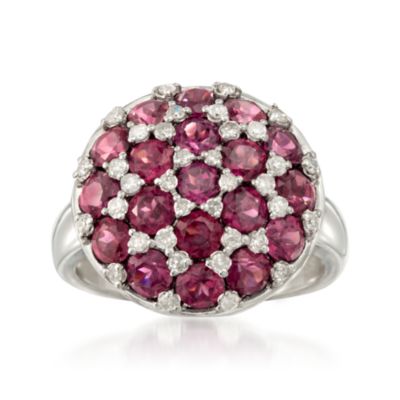 3.70 ct. t.w. Rhodolite Garnet and .34 ct. t.w. Diamond Dome Ring in Sterling Silver &mdash; Alt Image 1