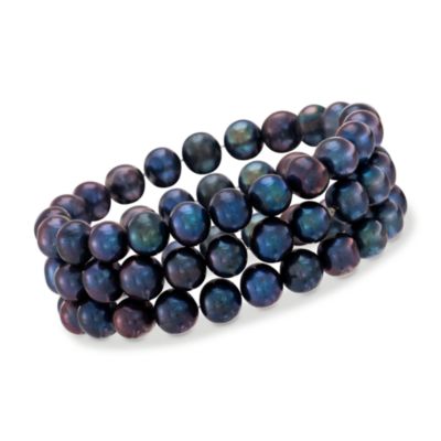 Set of Three 9-10mm Black Pearl Bracelets &mdash; Alt Image 1