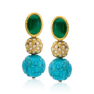 9.00 ct. t.w. Agate and Magnesite Earrings With Pearls In Vermeil &mdash; Alt Image 1