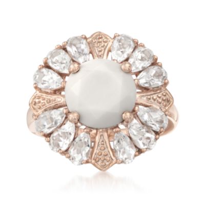 White Agate and Rock Crystal Daisy Ring in 14kt Rose Gold &mdash; Alt Image 1
