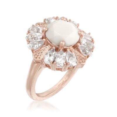 White Agate and Rock Crystal Daisy Ring in 14kt Rose Gold &mdash; Alt Image 3