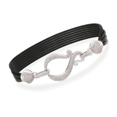 Black Leather Bracelet With .33 ct. t.w. Black Diamond Clasp in Sterling Silver &mdash; Alt Image 1