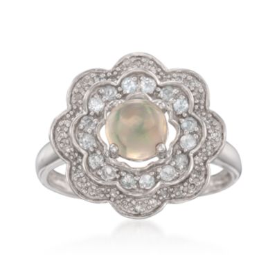 Opal and .20 ct. t.w. White Topaz Ruffle Ring With .10 ct. t.w. Diamonds in Sterling Silver &mdash; Alt Image 1