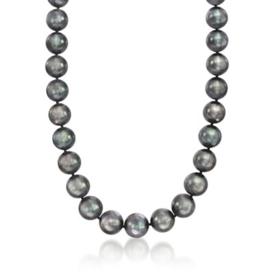 10-12mm Black Tahitian Cultured Pearl Necklace in 14kt White Gold. 18" &mdash; Alt Image 1