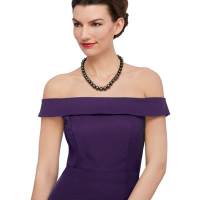 10-12mm Black Tahitian Cultured Pearl Necklace in 14kt White Gold. 18" &mdash; Alt Image 2