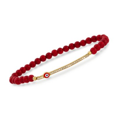 Coral and .20 ct. t.w. CZ Evil Eye Bracelet in 24kt Gold Over Sterling Silver &mdash; Alt Image 1