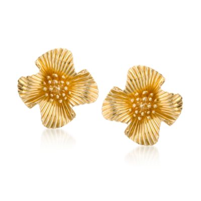 C.1950 Vintage Tiffany Jewelry 14kt Yellow Gold Floral Earrings &mdash; Alt Image 1