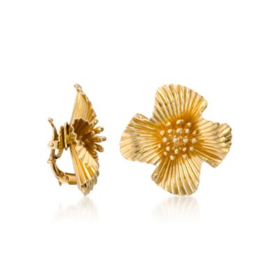 C.1950 Vintage Tiffany Jewelry 14kt Yellow Gold Floral Earrings &mdash; Alt Image 3