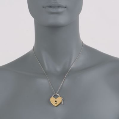 Two-Tone Heart and Key Pendant Necklace. 18" &mdash; Alt Image 2